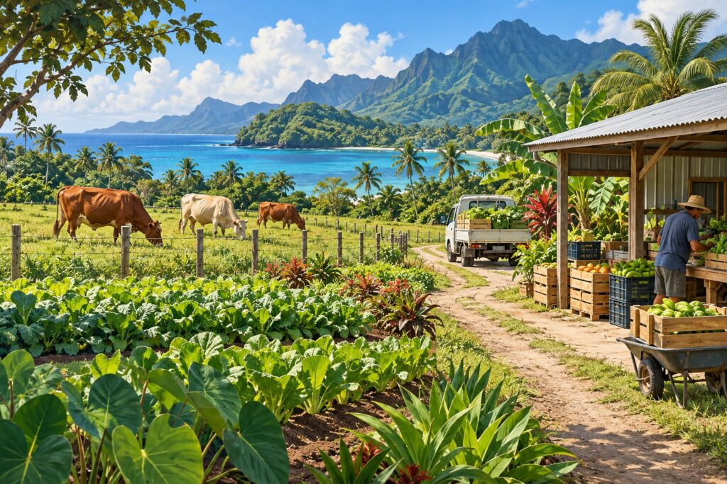 Editorial illustration: From Farm Output to Market Access: Questions for Vanuatu Agriculture
