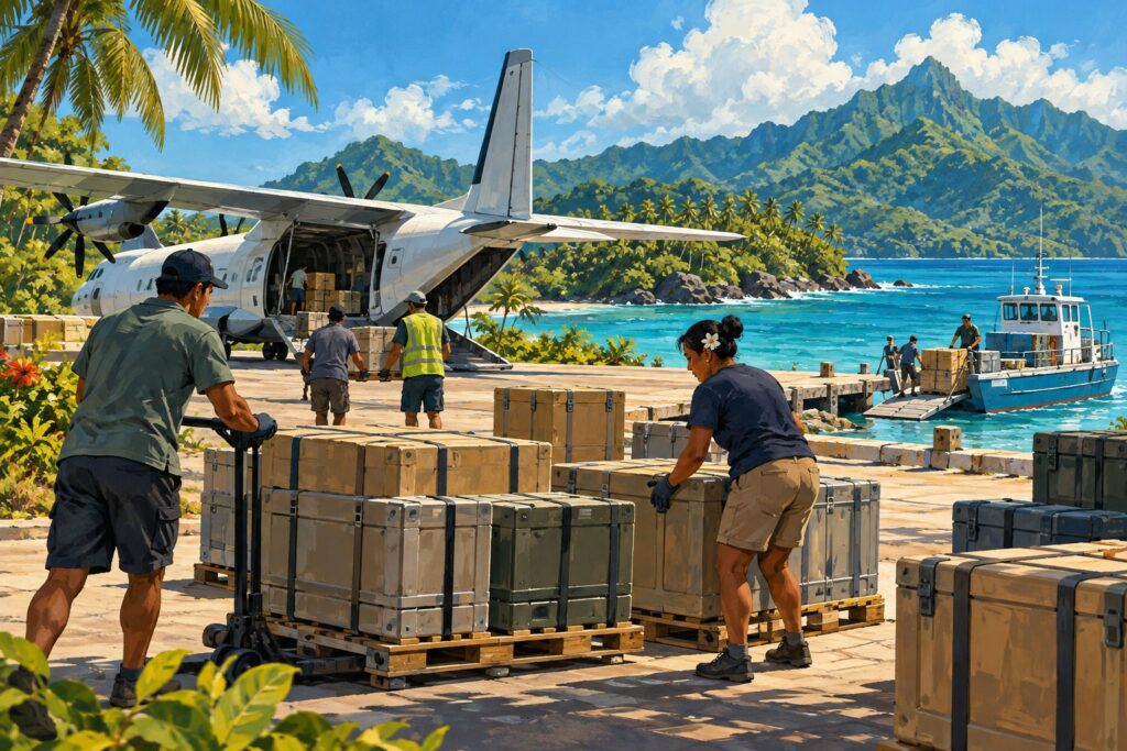 Editorial illustration: Pacific Health Logistics: Following Supplies Beyond the Airport