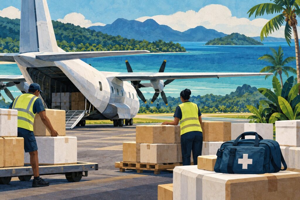 Editorial illustration: Delivering vital medical supplies, humanitarian air services boosts Covid-19 response efforts in the Pacific